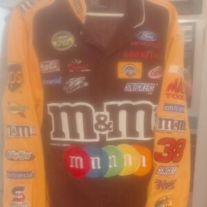 M&M'S Brown Racing Bomber Jacket with Yellow Sleeves Elliot Sadler 38